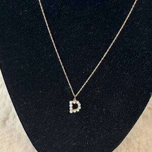 10k Gold Freshwater White Pearl Initial D Letter Charm Necklace Stone & Strand